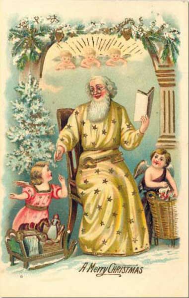 ��������. ������ � ����� �������
Postal card. Angels with Father Christmas