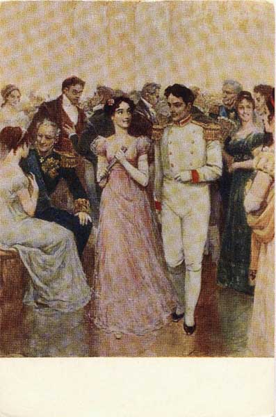 �.�.�����. ������ � ����� ������ �� ����
Natasha and prince Andrew on ball by Valentin A. Serov
