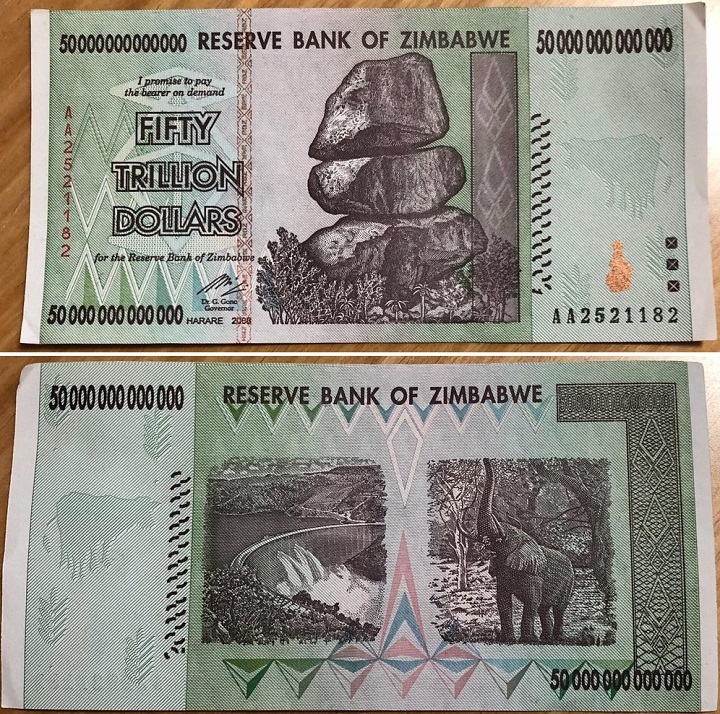Zimbabwe. Fifty trillion dollars