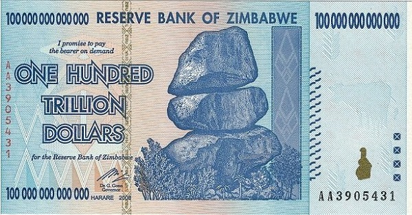 Zimbabwe. One hundred trillion dollars