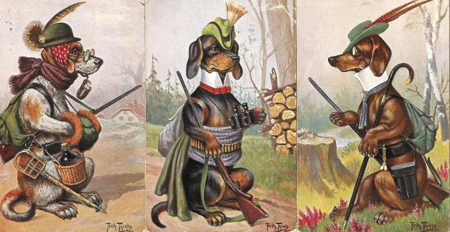 ����� �������� ��. ����. �������������� ������ �� �����
Set of postal cards �Fantasy dogs on hunt by Arthur Thiele�