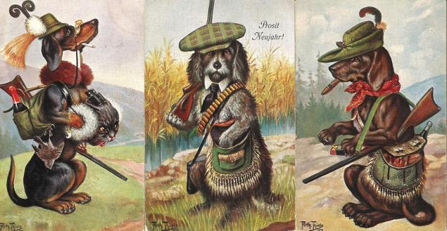 ����� �������� ��. ����. �������������� ������ �� �����
Set of postal cards �Fantasy dogs on hunt by Arthur Thiele�