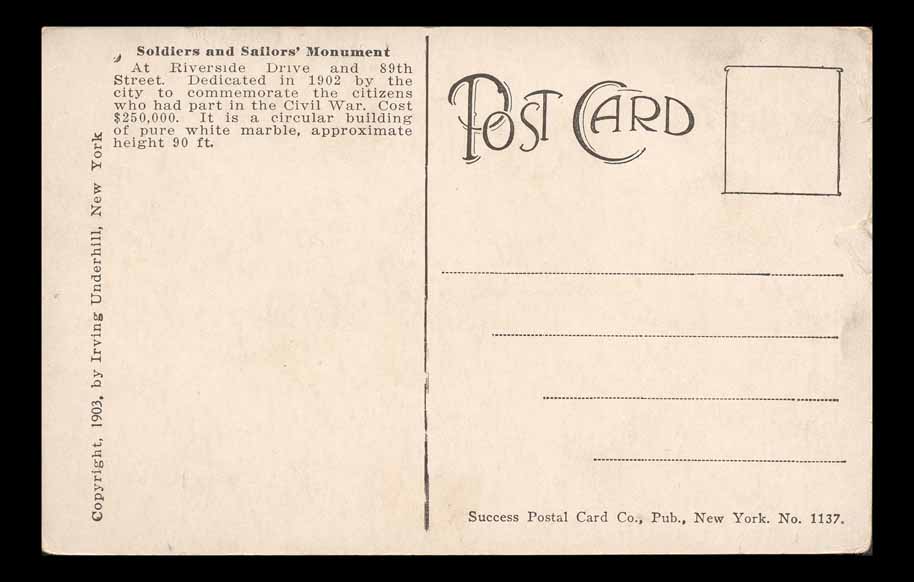 �������� ��������� �������� � ��������, ���-����
Postal card �Soldiers and Sailors Monument, New York�