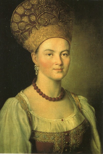 �������� ��.�.�������. ������� ����������� ���������� � ������� �������
Postal card �Portrait of unknown countrywoman in Russian costume by Ivan P. Argunov�