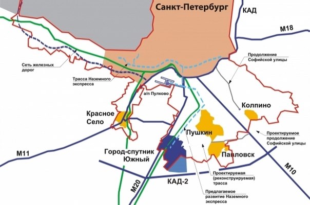 �����-������� ����� �� ����� �����-����������
City the companion �Yuzhny� on map of St. Petersburg