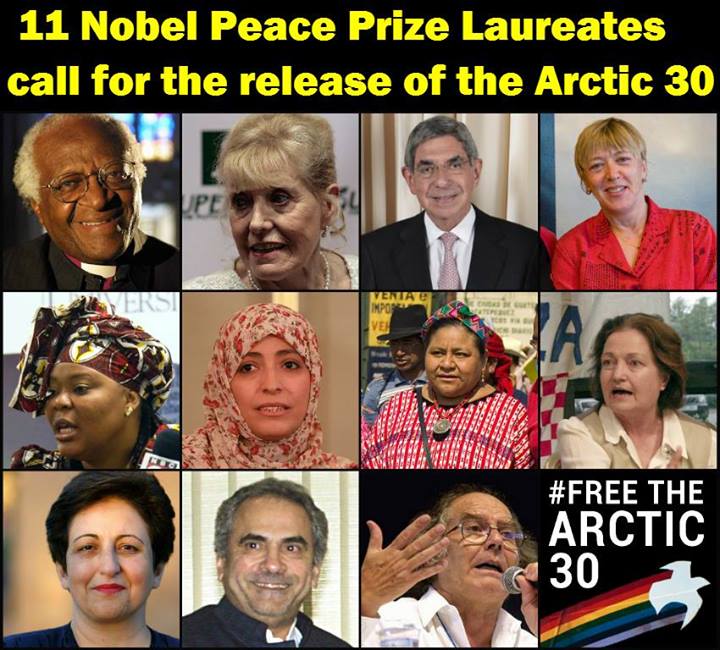 11 ��������� ����������� ������ ���� �������� ���������� ������ 30
11 Nobel Peace Prize Laureates call for the release of the Arctic 30