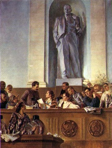 ������ �.�. ������ � ���������� ����������� ������ �����������
Stalin in presidium of All-Union congress of the collective farmers by E.M.Shegal