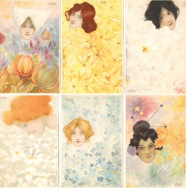 ����� �������� ��. �������. ������� � �������
Set of postal cards �Girls with flowers by Raphael Kirchner�