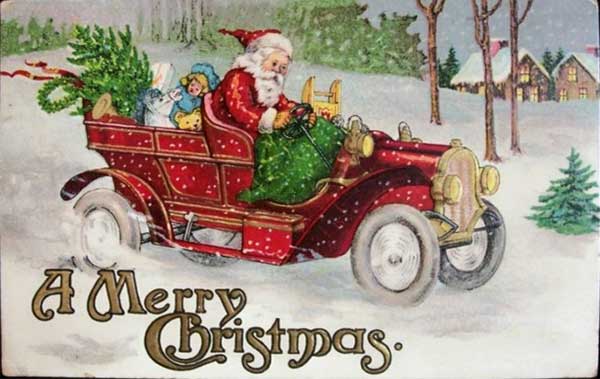 ��������. ��� ����� �� ����������
Postal card. Santa Claus on car